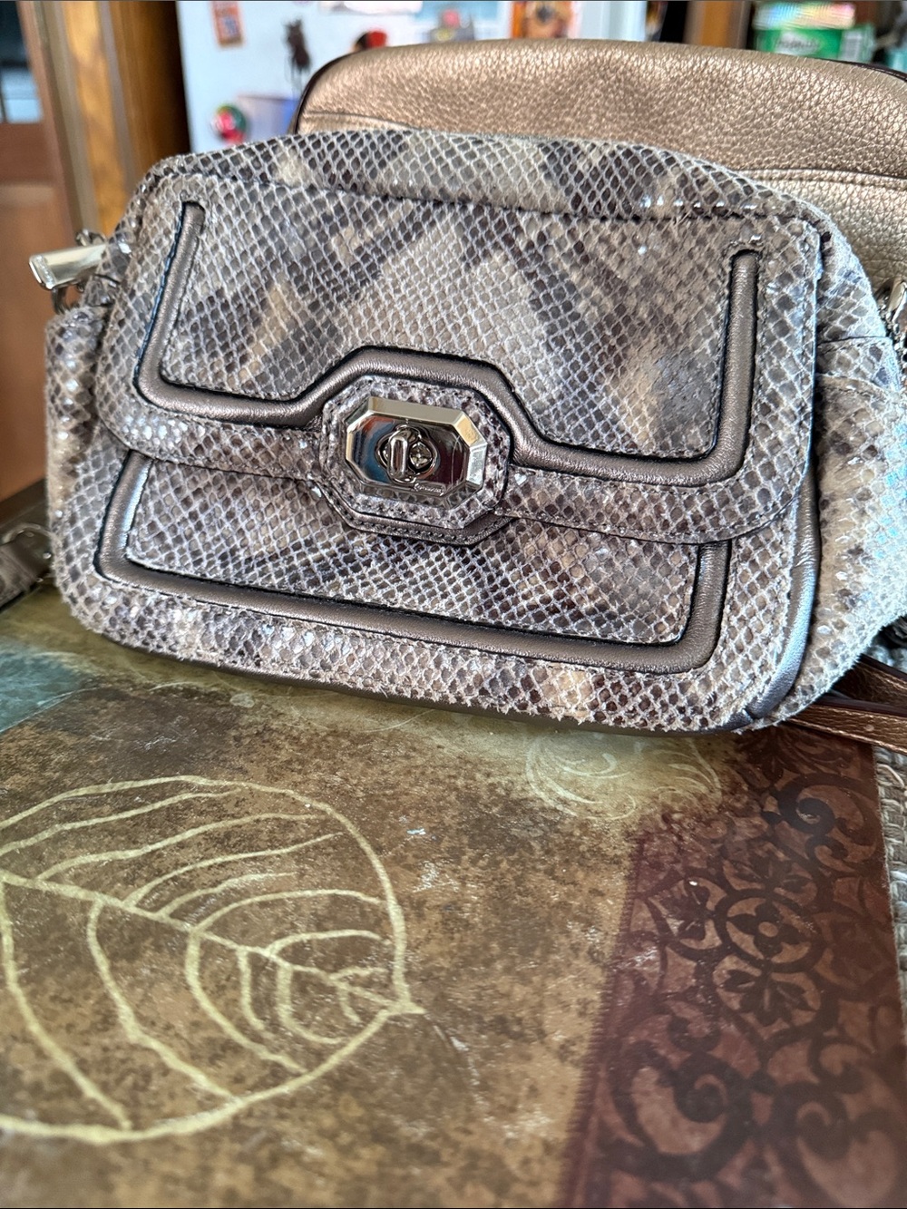 Coach Gray Snake-Print Crossbody with Silver Hardware